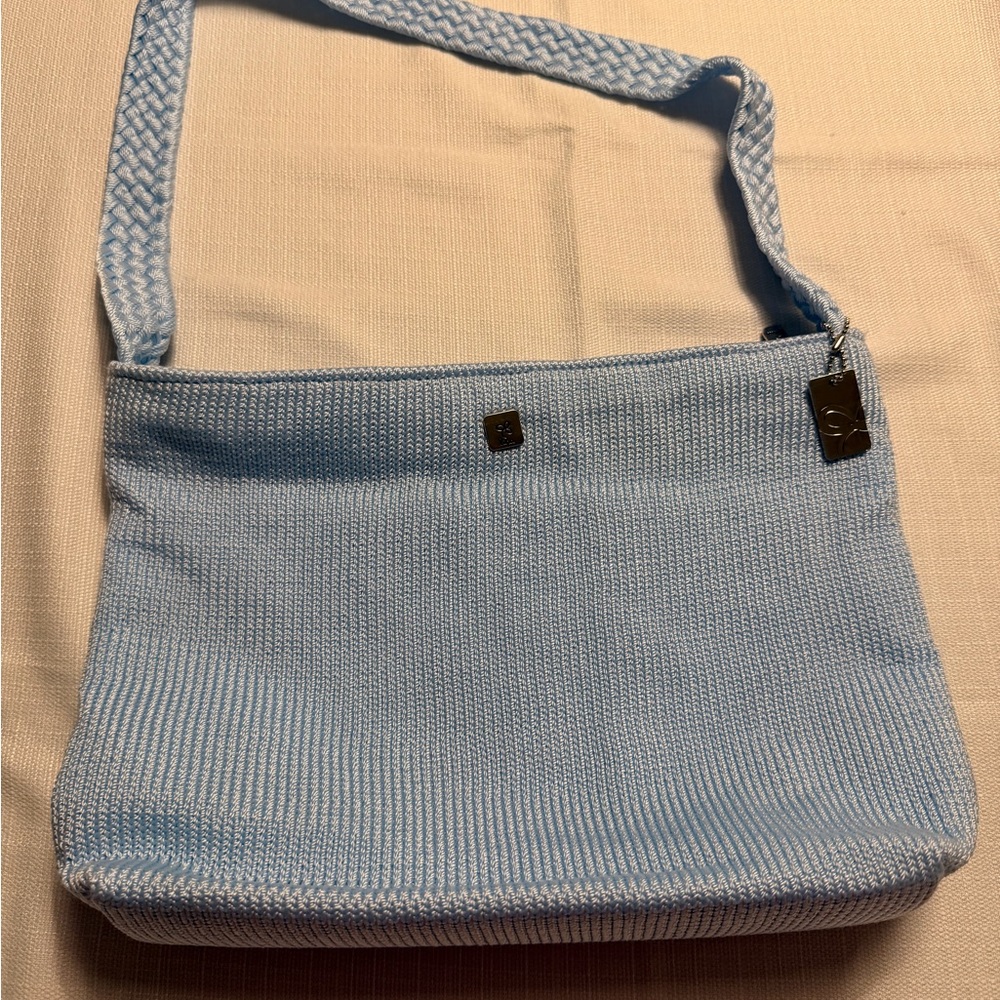 Lina Light Blue Woven Shoulder Bag with Braided Strap - Picture 2 of 5